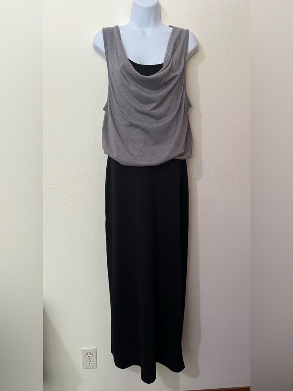 Derek Heart - Sleeveless Gray Draped Top over Black Maxi Dress